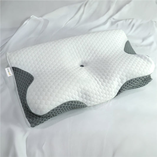 Ergo Memory Foam Pillow with Breathable, Washable Cover with Button 60x40x10cm