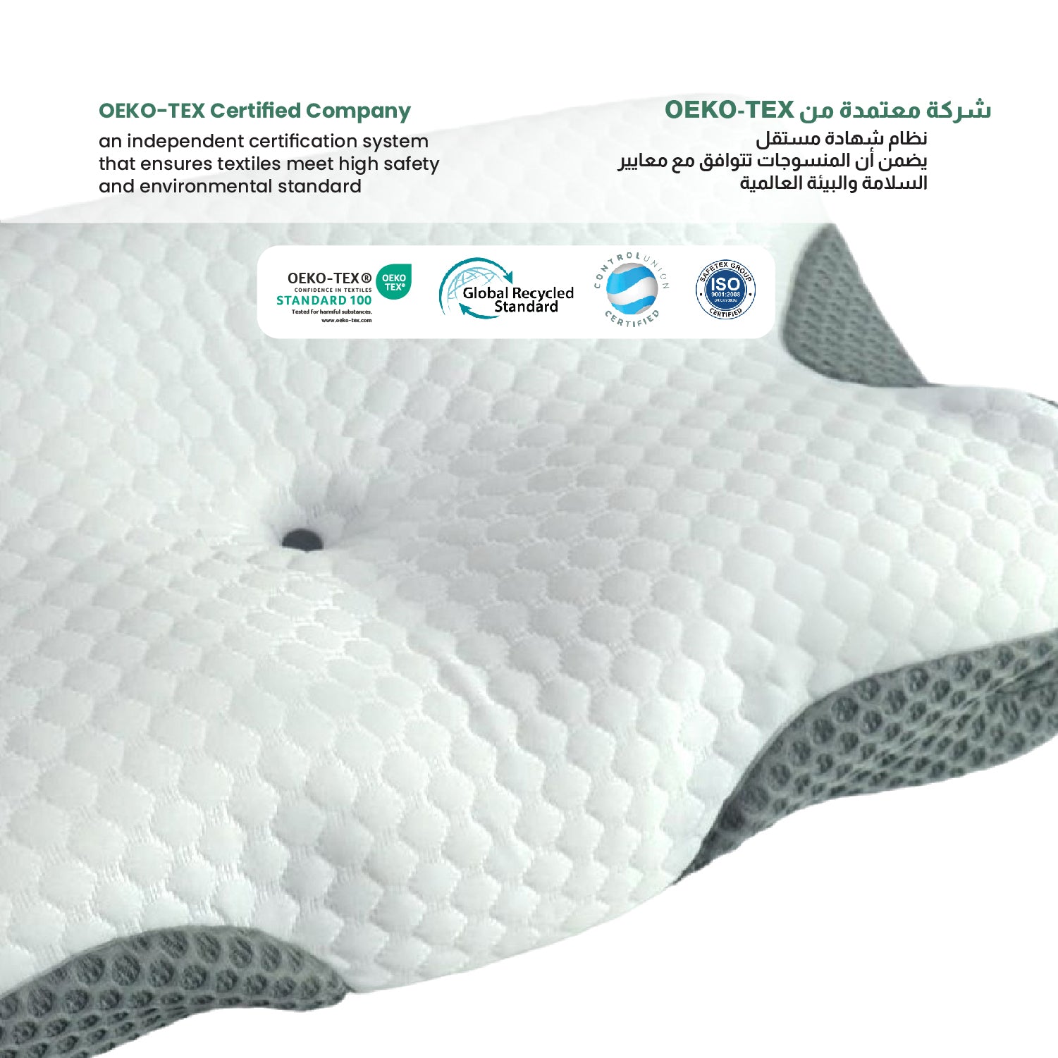 Ergo Memory Foam Pillow with Breathable, Washable Cover with Button 60x40x10cm