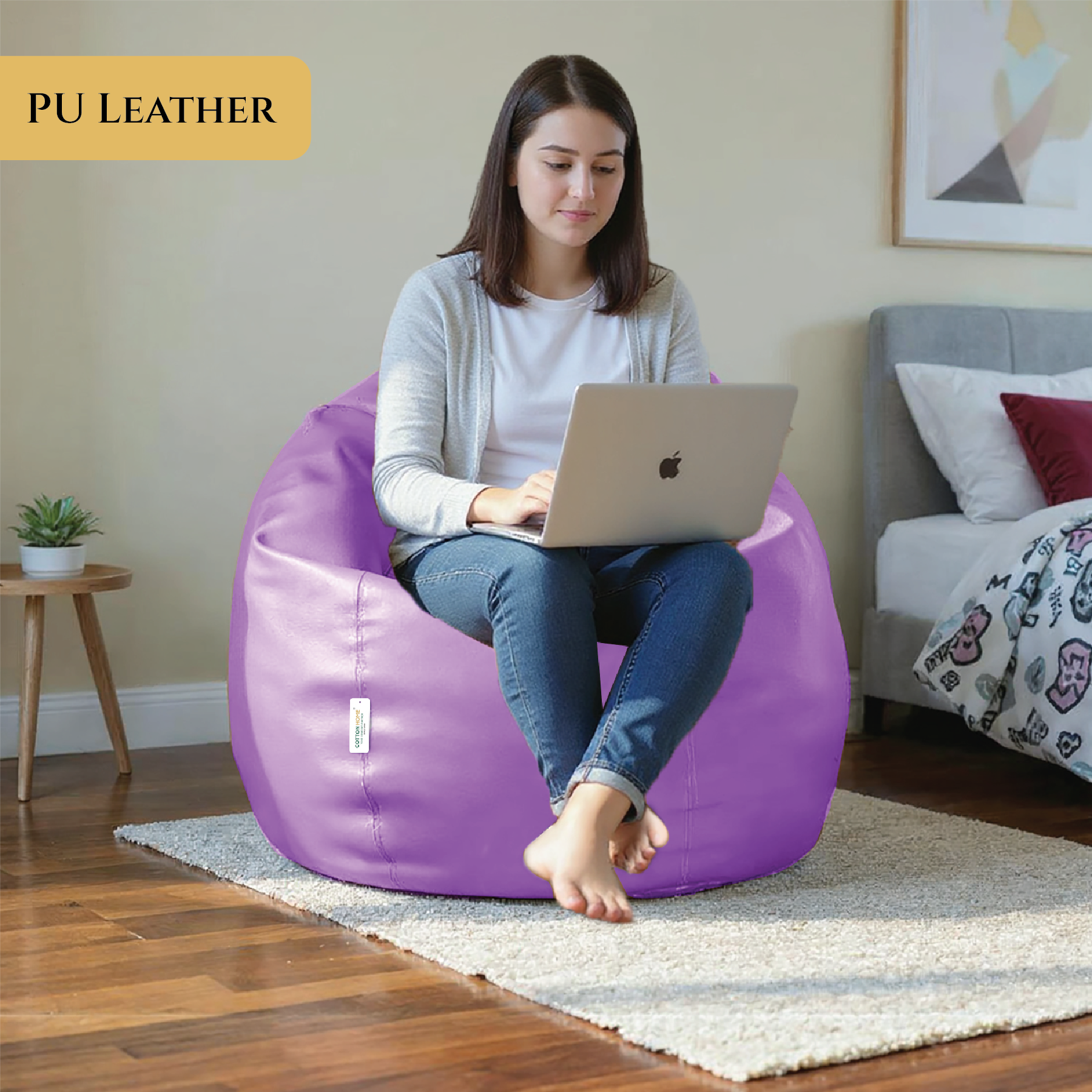 Adult Bean Bag Chair Premium PU Leather  62x105cm - Purple