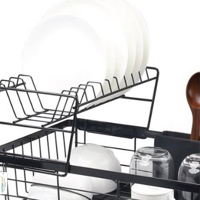 Black Compact Kitchen Counter Rack with Drain Board & Utensil Holder