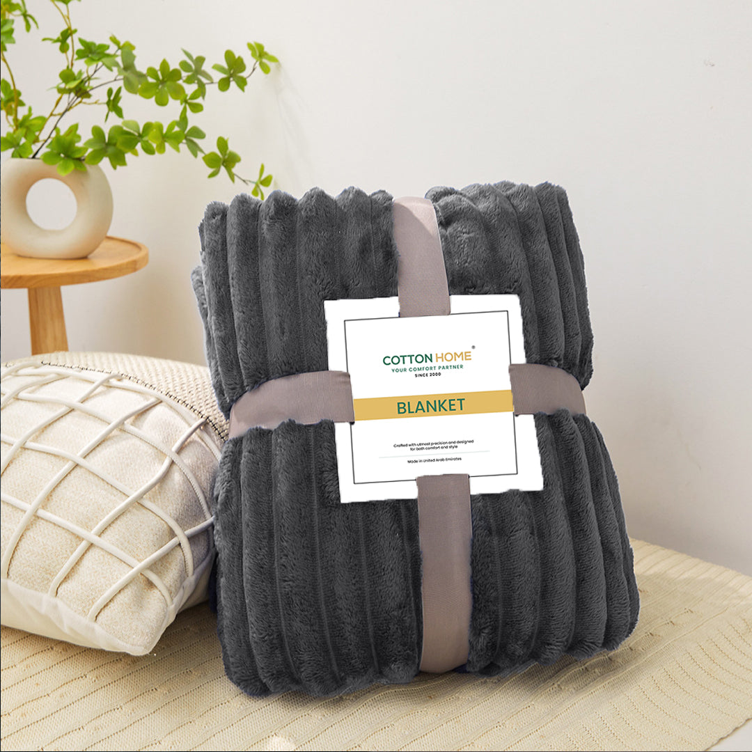 Plush Stripe Blanket Queen Size 220x240 Dark Grey - Cotton Home