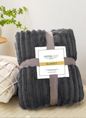 Plush Stripe Blanket Queen Size 220x240 Royal Blue - Cotton Home