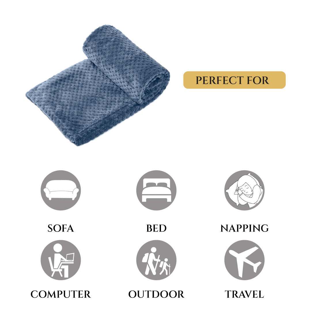 Tranquil Plaid Blanket Single Size 150x220 Metallic Blue - Cotton Home