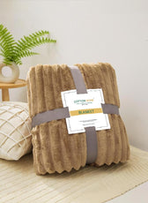 Plush Stripe Blanket Queen Size 220x240 Brown - Cotton Home