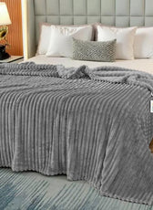 Plush Stripe Blanket Queen Size 220x240 Grey - Cotton Home