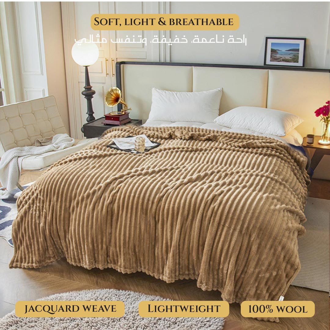Plush Stripe Blanket Queen Size 220x240 Brown - Cotton Home