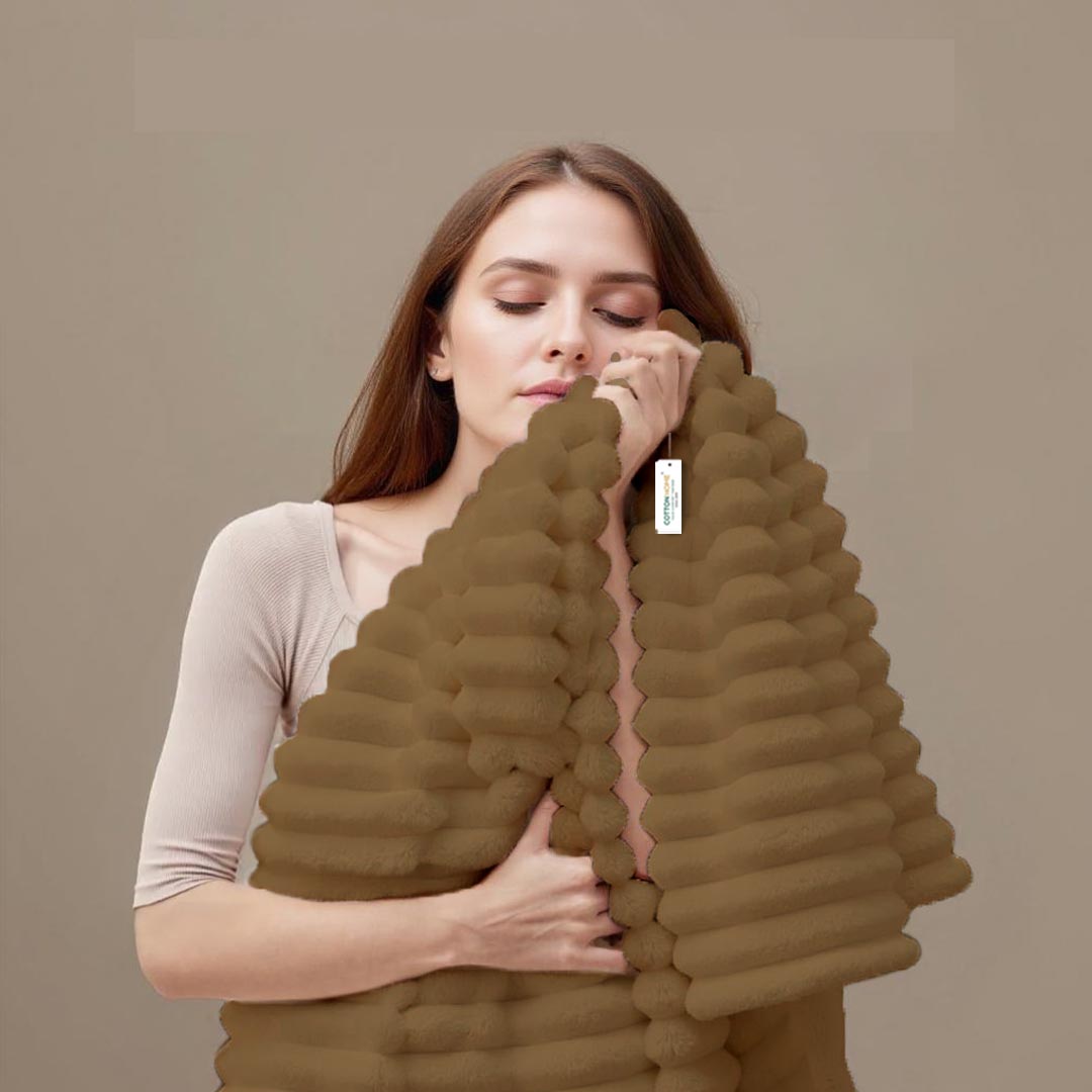 Plush Stripe Blanket Queen Size 220x240 Brown - Cotton Home