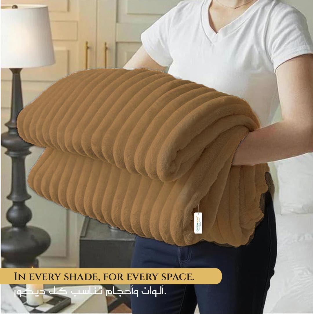 Plush Stripe Blanket Queen Size 220x240 Brown - Cotton Home