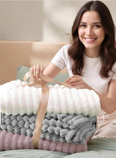 Plush Stripe Blanket Queen Size 220x240 Grey - Cotton Home