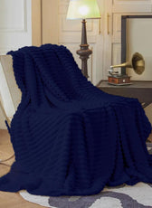 Plush Stripe Blanket Queen Size 220x240 Royal Blue - Cotton Home