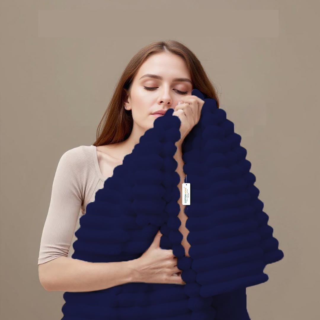 Plush Stripe Blanket Queen Size 220x240 Royal Blue - Cotton Home