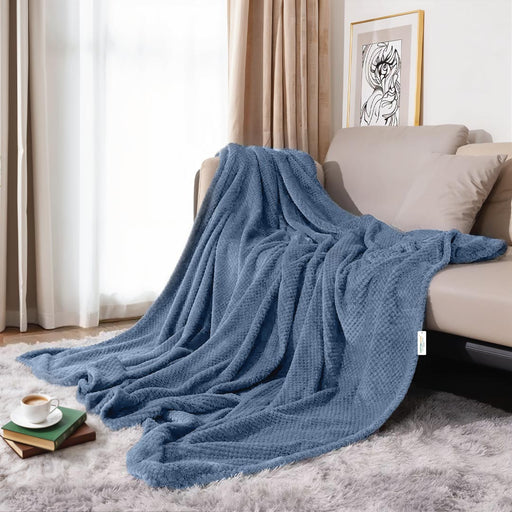 Tranquil Plaid Blanket Single Size 150x220 Metallic Blue - Cotton Home