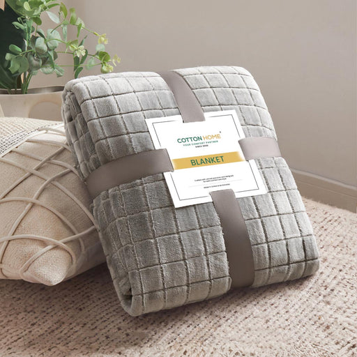 Elegant Square Design Blanket Single Size 150x220 Cream - Cotton Home