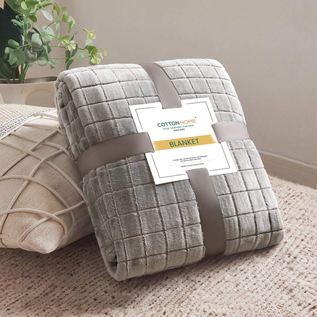 Elegant Square Design Blanket Single Size 150x220 Brown - Cotton Home
