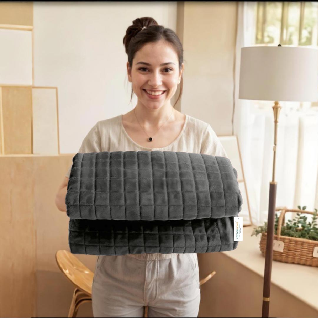 Elegant Square Design Blanket Single 150x220 Size Silver - Cotton Home