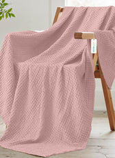 Waffle Weave Blanket 100% Cotton Geometric Throw Blanket 150x220 Pink