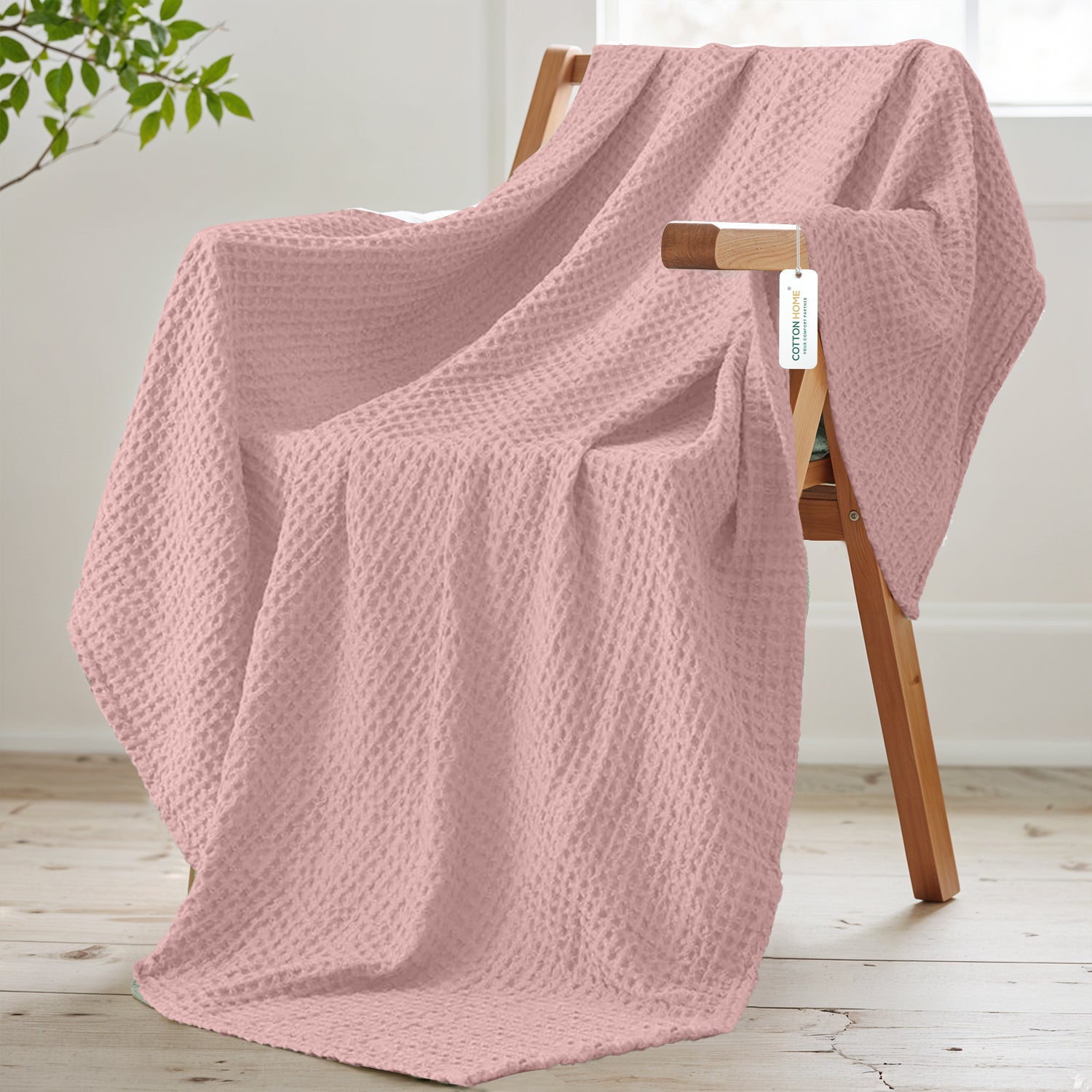 Waffle Weave Blanket 100% Cotton Geometric Throw Blanket 150x220 Pink