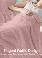 Waffle Weave Blanket 100% Cotton Geometric Throw Blanket 150x220 Pink