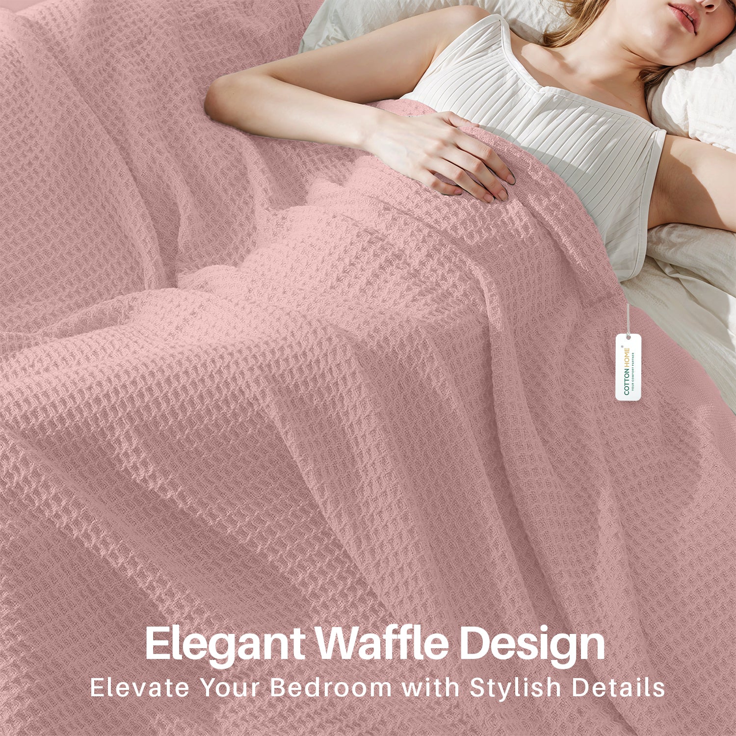 Waffle Weave Blanket 100% Cotton Geometric Throw Blanket 150x220 Pink