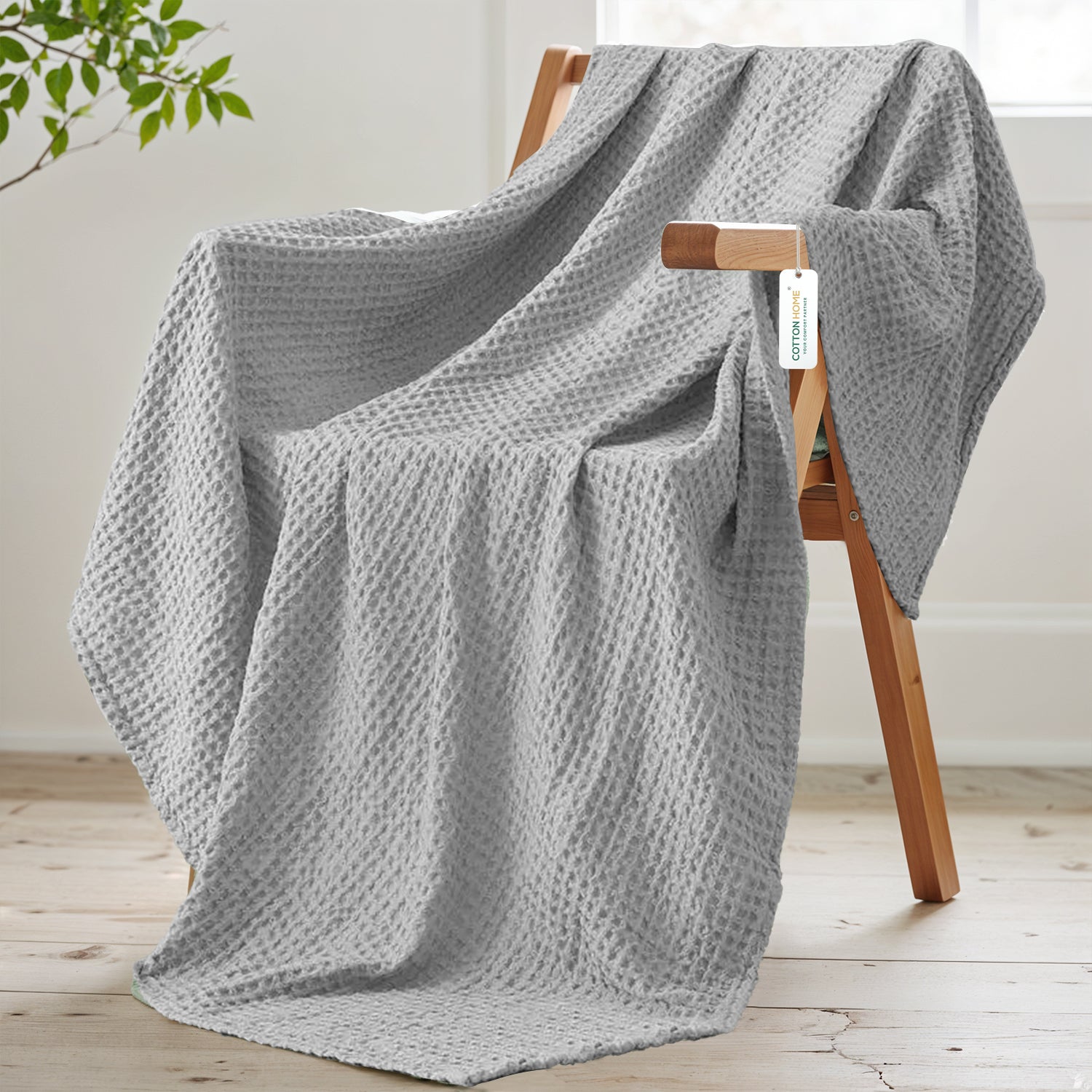 Waffle Weave Blanket 100% Cotton Geometric Throw Blanket 150x220 Silver