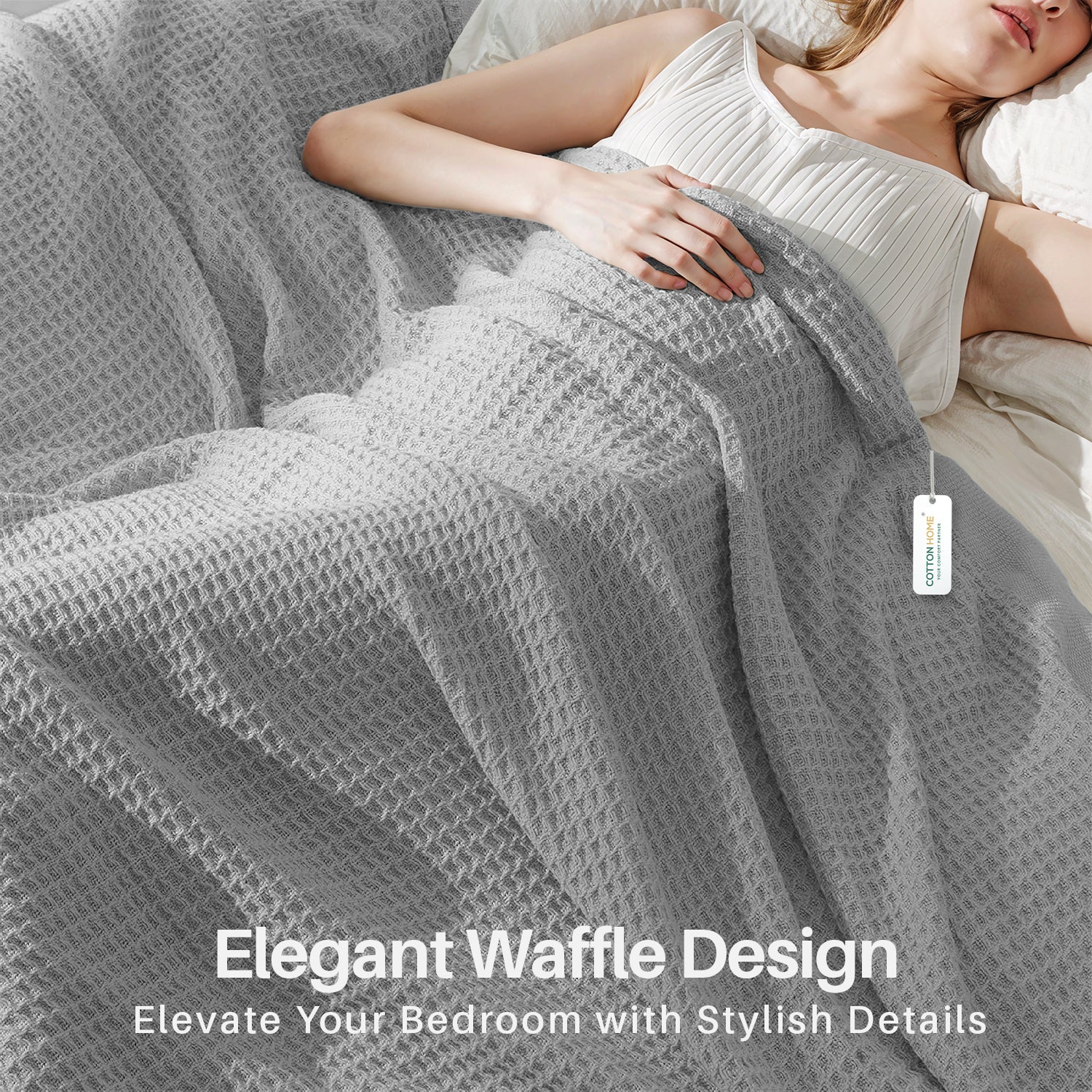 Waffle Weave Blanket 100% Cotton Geometric Throw Blanket 150x220 Silver