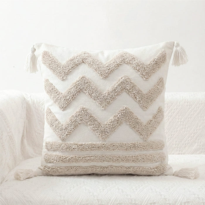 Boho Handcrafted Throw Pillow 45x45cm Filled Cushion with Wave Design