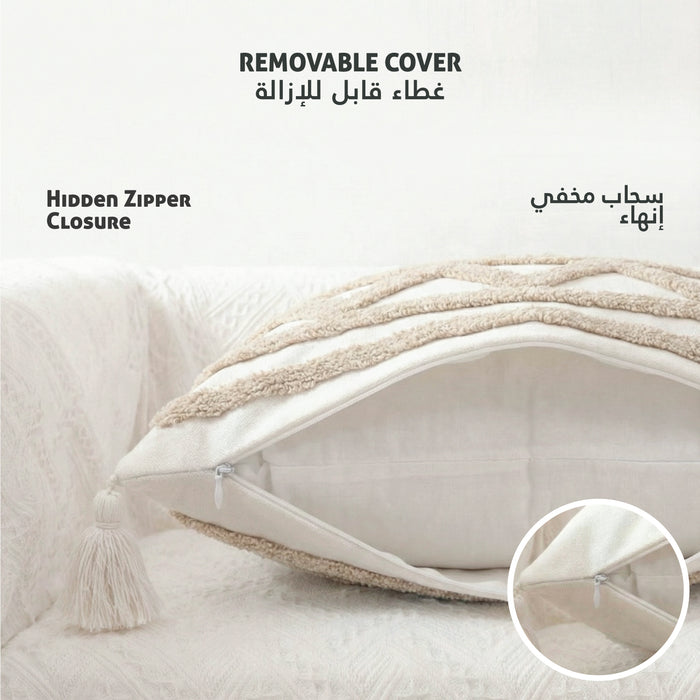 Boho Handcrafted Throw Pillow 45x45cm Filled Cushion with Wave Design Pack of 2