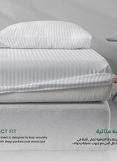Stripe Fitted Sheet Set Single 90x200+20cm with Pillowcase White