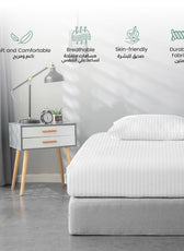 Stripe Fitted Sheet Set Super King 200x200+30cm with Pillowcases White