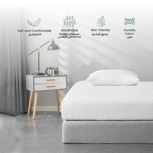Stripe Fitted Sheet Set King 180x200+30cm with Pillowcases  White