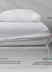 Stripe Fitted Sheet Set Super King 200x200+30cm with Pillowcases White