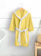 Duck Embroidered Kids Bathrobe with Hood and Tie Up Belt - Yellow - Cotton Home