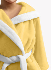 Duck Embroidered Kids Bathrobe with Hood and Tie Up Belt - Yellow - Cotton Home