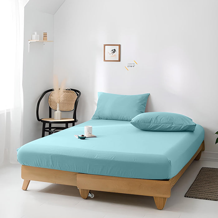 High Quality Blue Cotton Jersey Twin 3 Piece Fitted Sheet Set 160x200+30cm with Deep Pockets and 2 Pillow Case - Cotton Home