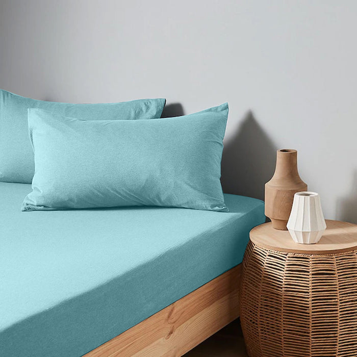 High Quality Blue Cotton Jersey Single 3 Piece Fitted Sheet Set 90x190+25cm with Deep Pockets and 2 Pillow Case - Cotton Home