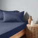 High Quality Navy Blue Cotton Jersey King 3 Piece Fitted Sheet Set 200x200+30cm with Deep Pockets and 2 Pillow Case - Cotton Home