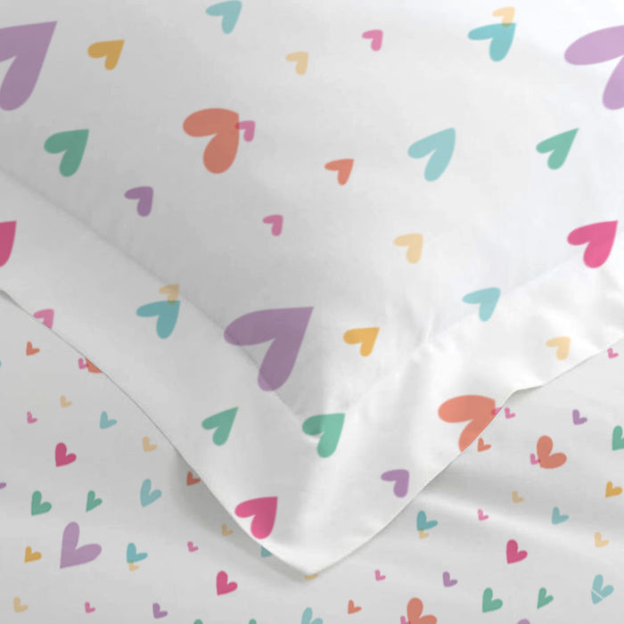 Premium Cotton 3PC Bedding Set Kids Comforter Set 135x220cm Hue Hearts