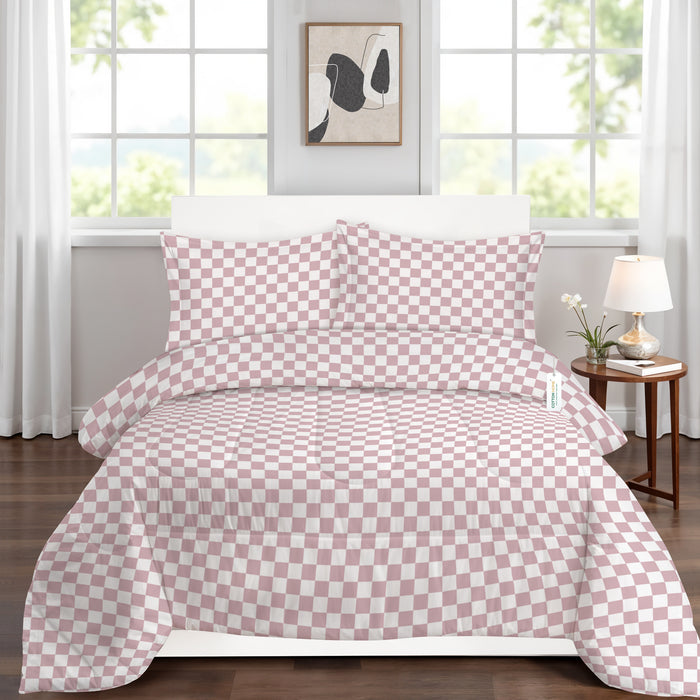 Premium Cotton 4PC Bedding Set Kids Comforter Set 160x220cm Blush Blocks