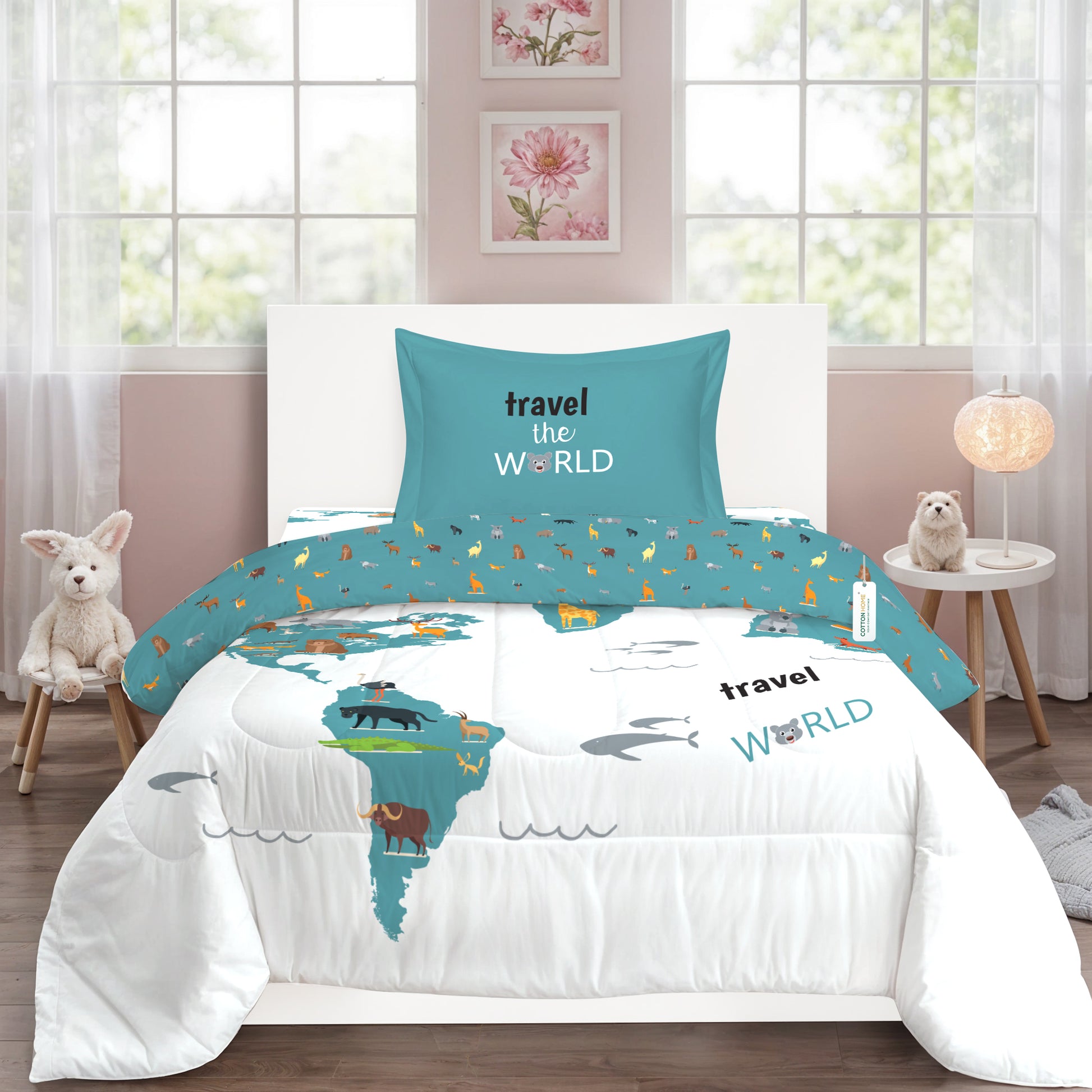 Premium Premium Cotton 3PC Bedding Set Kids Comforter Set 135x220cm Adventure Atlas