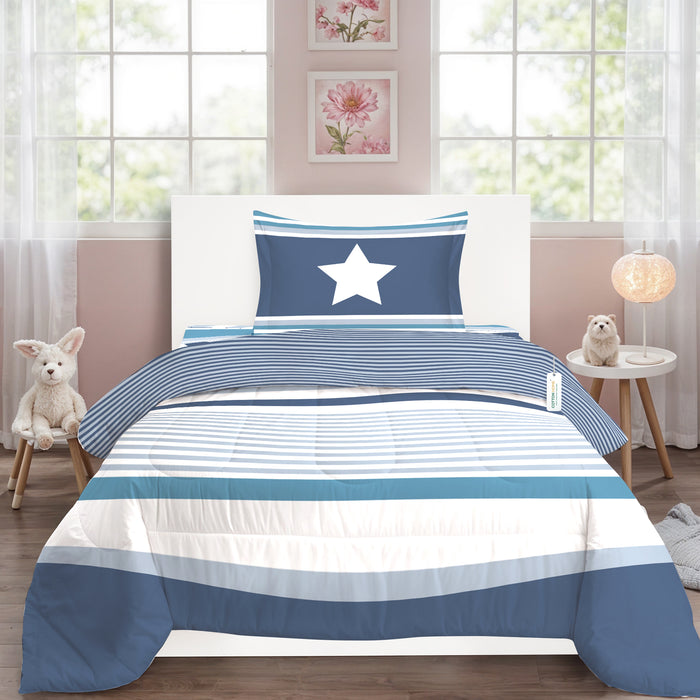 Premium Cotton 3PC Bedding Set Kids Comforter Set 135x220cm Cosmic Lines