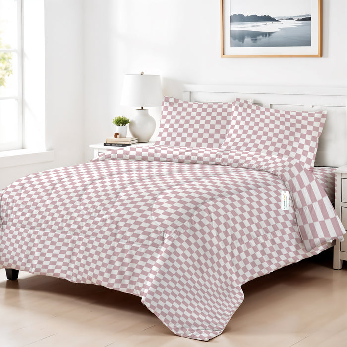 Premium Cotton 4PC Bedding Set Kids Comforter Set 160x220cm Blush Blocks