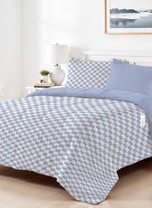 Premium Cotton 4PC Bedding Set Kids Comforter Set 160x220cm Blue Blocks