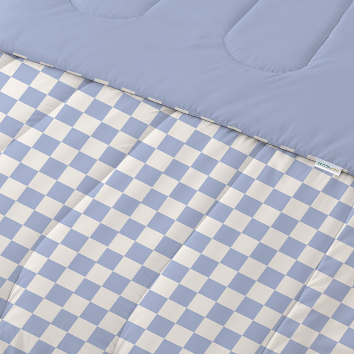 Premium Cotton 4PC Bedding Set Kids Comforter Set 160x220cm Blue Blocks