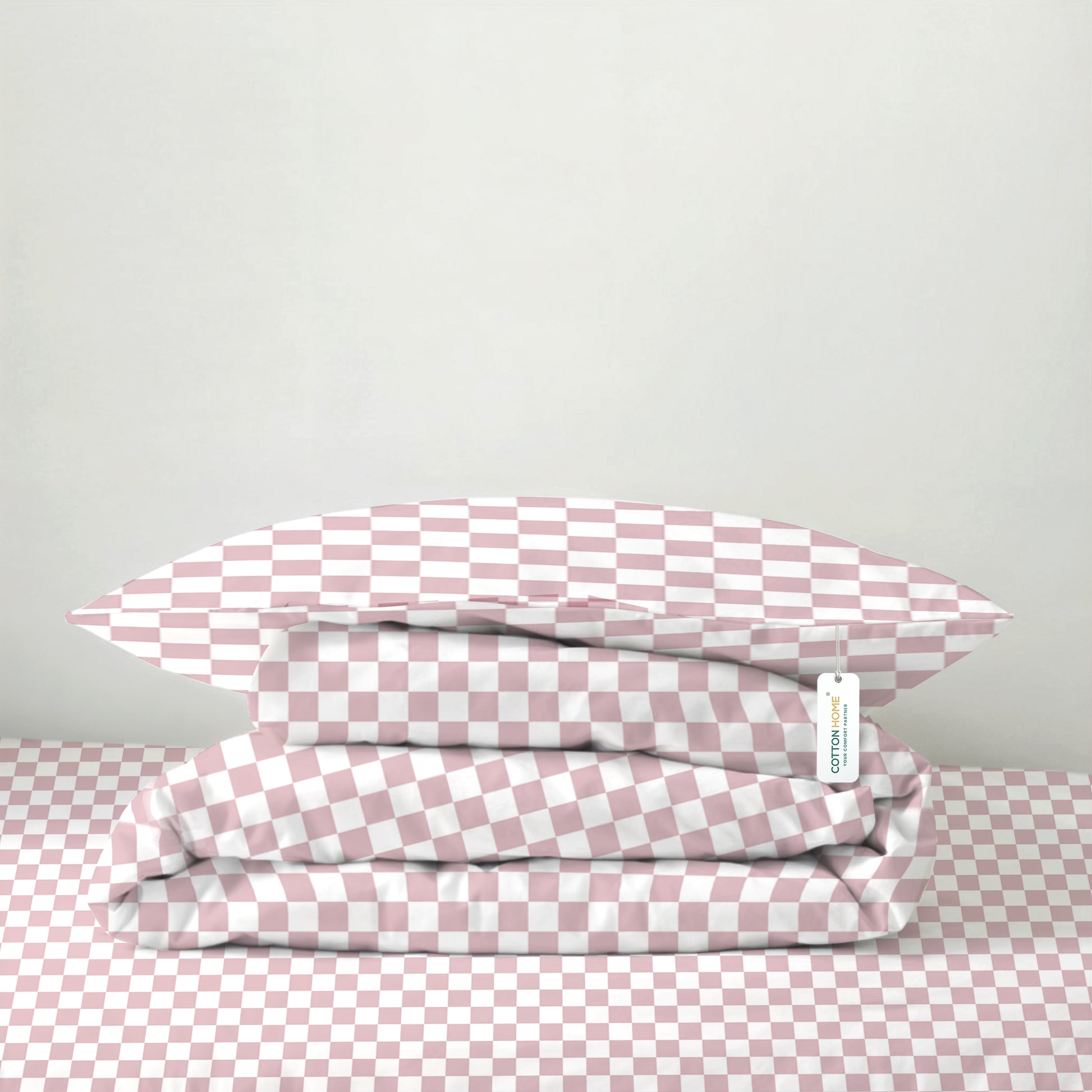 Premium Cotton 4PC Bedding Set Kids Comforter Set 160x220cm Blush Blocks