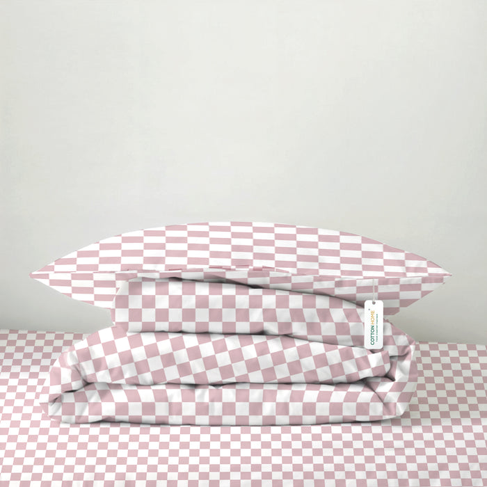 Premium Cotton 4PC Bedding Set Kids Comforter Set 160x220cm Blush Blocks