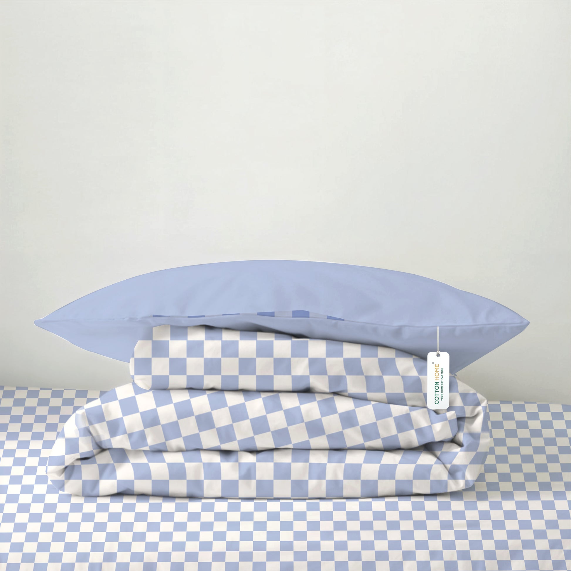 Premium Cotton 4PC Bedding Set Kids Comforter Set 160x220cm Blue Blocks