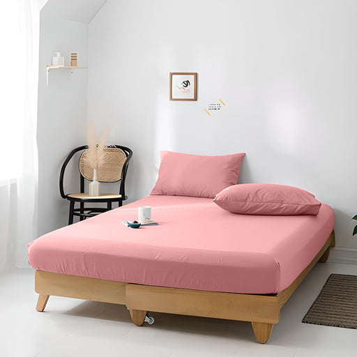 High Quality Pink Cotton Jersey Single 3 Piece Fitted Sheet Set 90x190+25cm with Deep Pockets and 2 Pillow Case - Cotton Home