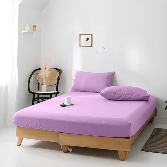 High Quality Purple Cotton Jersey Queen 3 Piece Fitted Sheet Set 180x200+30cm with Deep Pockets and 2 Pillow Case - Cotton Home