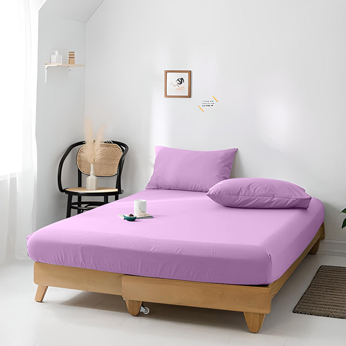 High Quality Purple Cotton Jersey Queen 3 Piece Fitted Sheet Set 180x200+30cm with Deep Pockets and 2 Pillow Case - Cotton Home