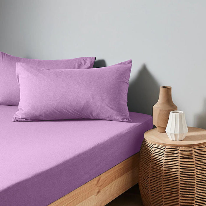 High Quality Purple Cotton Jersey King 3 Piece Fitted Sheet Set 200x200+30cm with Deep Pockets and 2 Pillow Case - Cotton Home